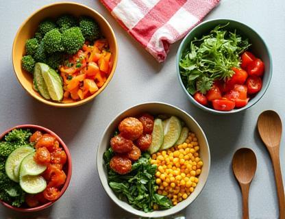 Colorful bowls of five-ingredient dishes