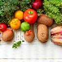 Fresh, healthy ingredients and kitchen workspace